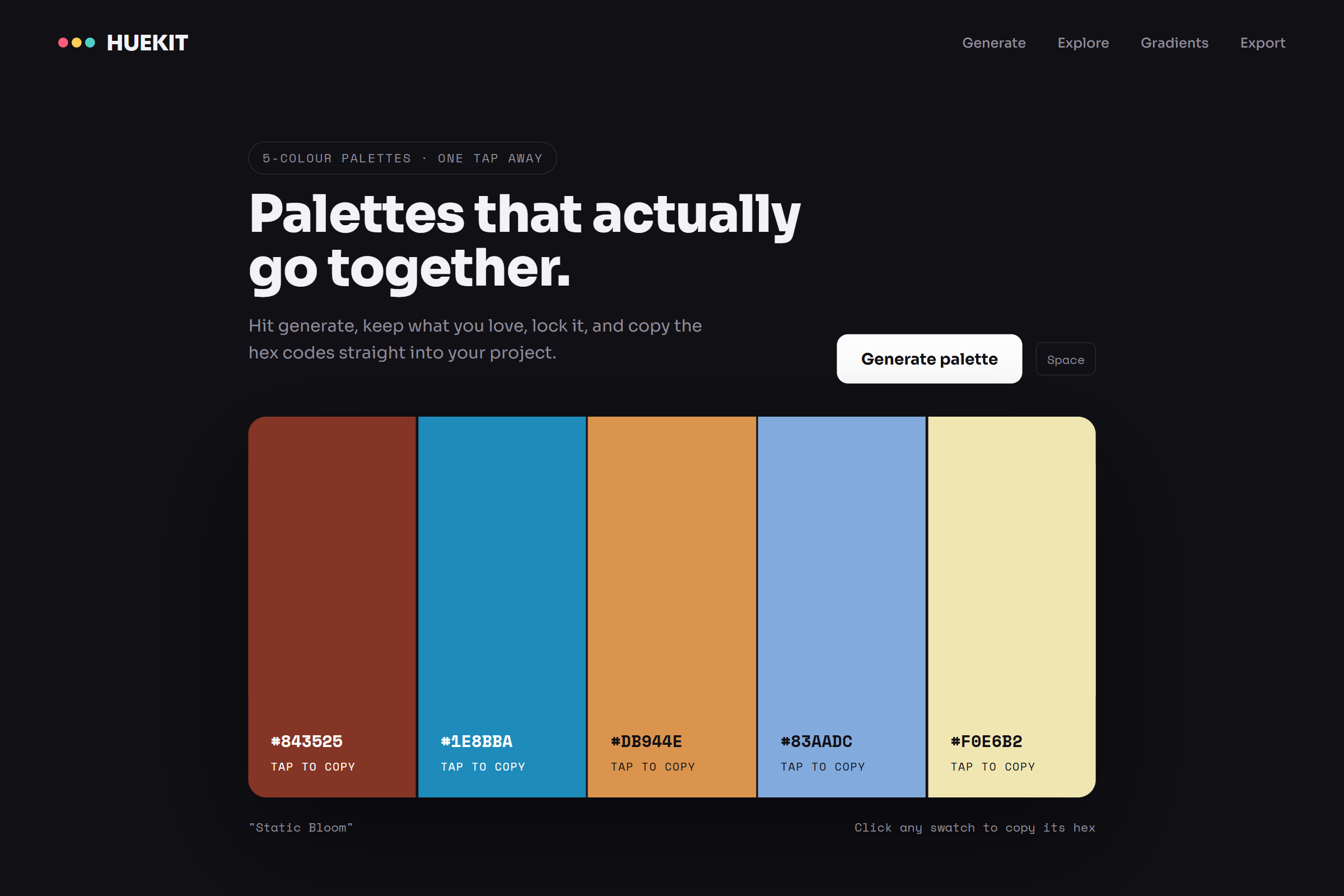 Colour Palette Generator, built with clickto