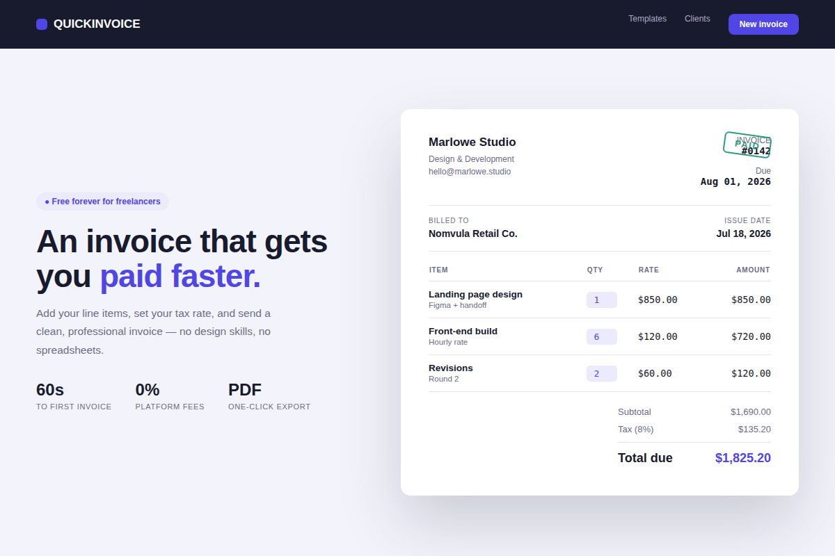 Invoice generator, built with clickto
